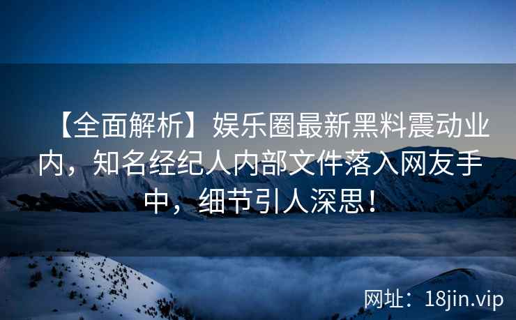 【全面解析】娱乐圈最新黑料震动业内，知名经纪人内部文件落入网友手中，细节引人深思！
